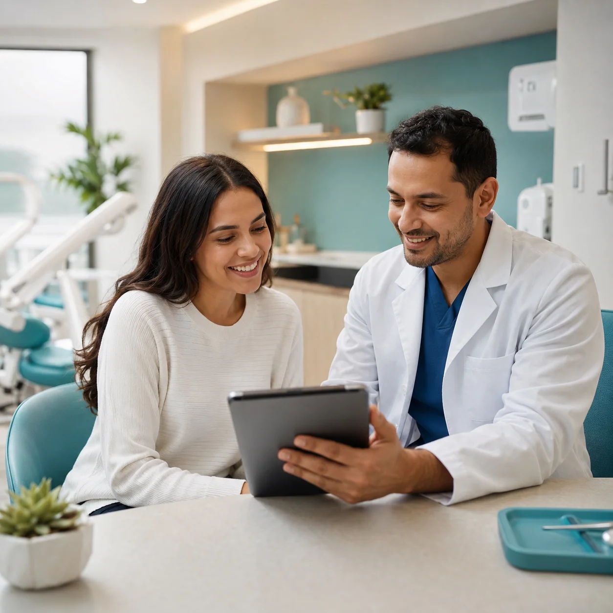 A consultation between orthodontist and patient