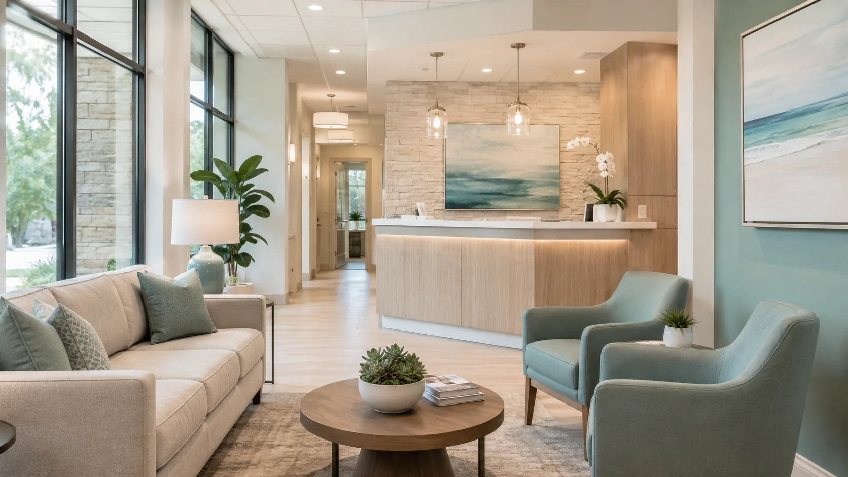 The waiting area at Alden Dental