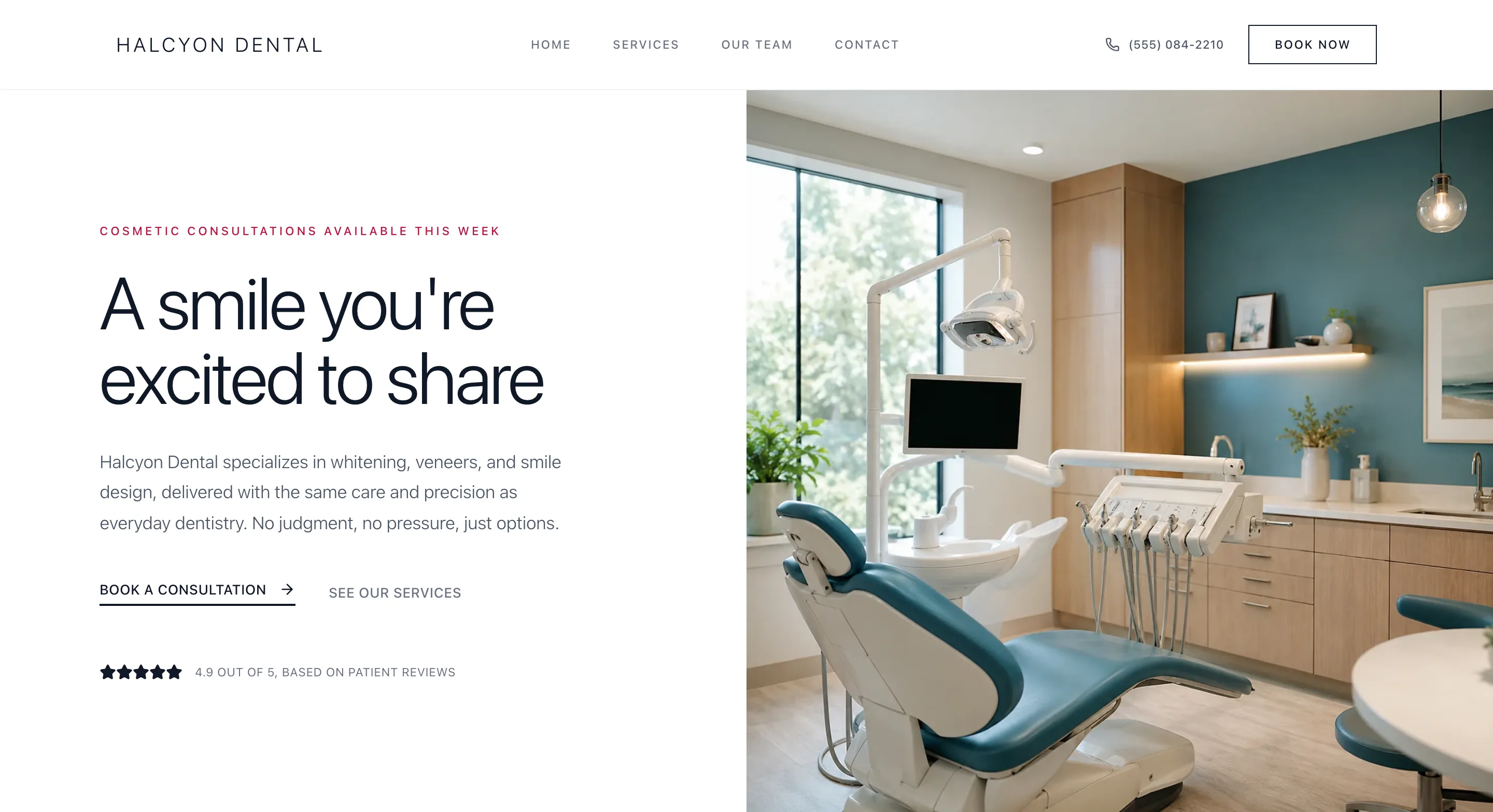 Screenshot of the Halcyon Dental concept homepage