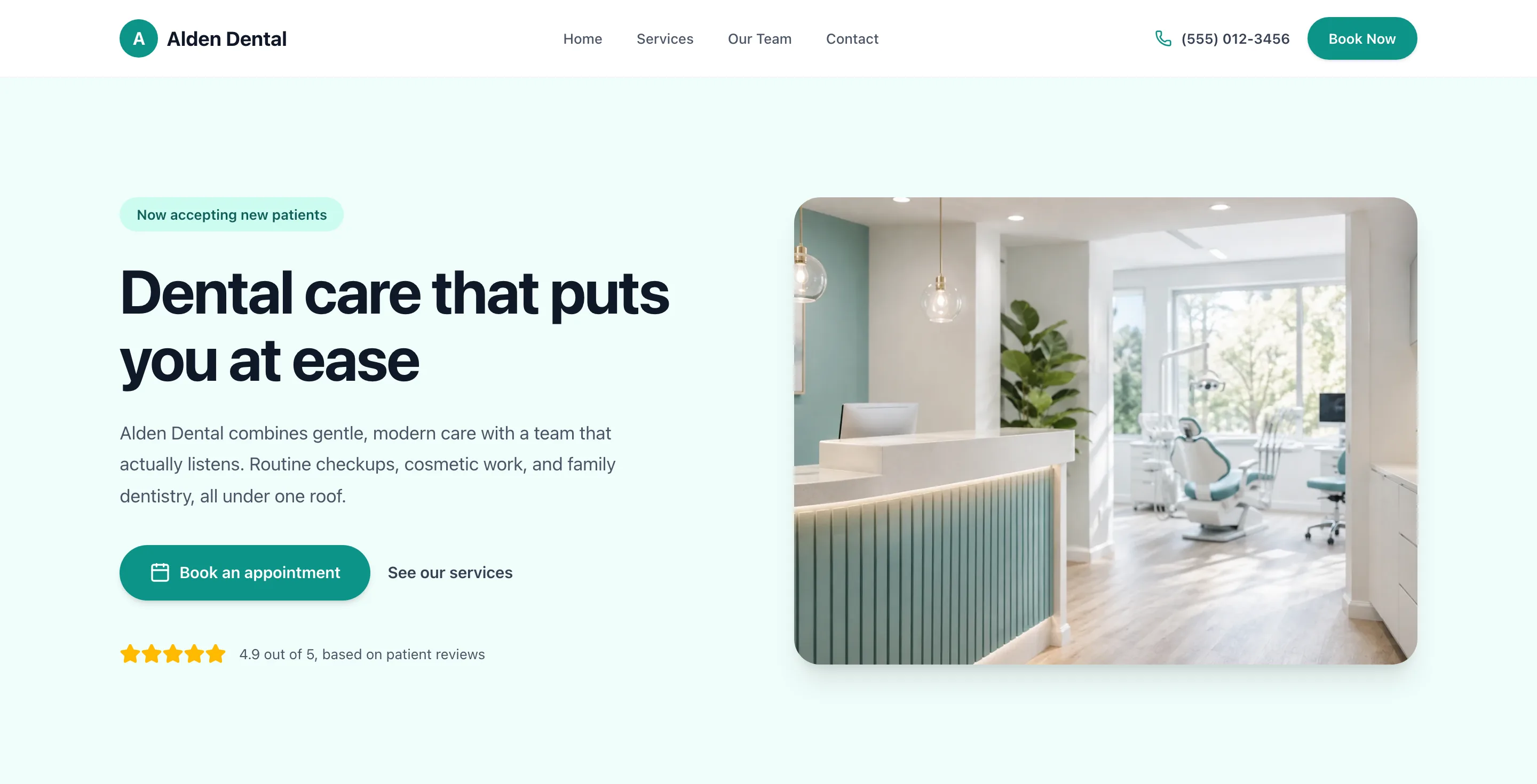 Screenshot of the Alden Dental concept homepage