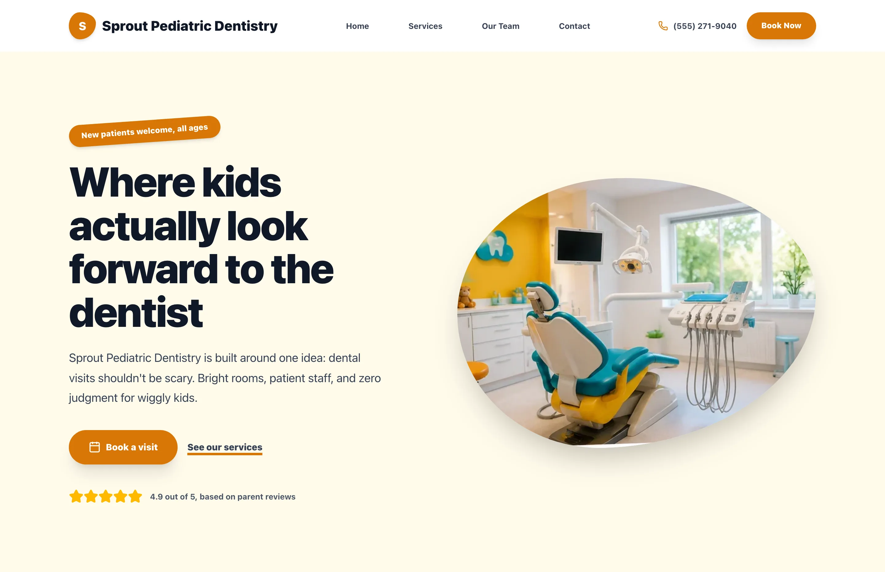 Screenshot of the Sprout Pediatric Dentistry concept homepage