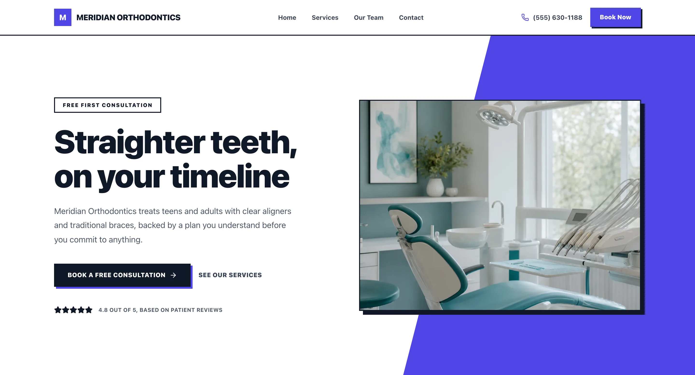Screenshot of the Meridian Orthodontics concept homepage